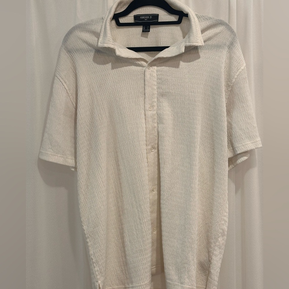 Forever 21 Cream Textured Button Down Shirt